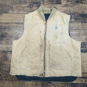 Vintage Carhartt VQ186 Men's Insulated Work‎ Vest Brown Quilted Lined Size XXL